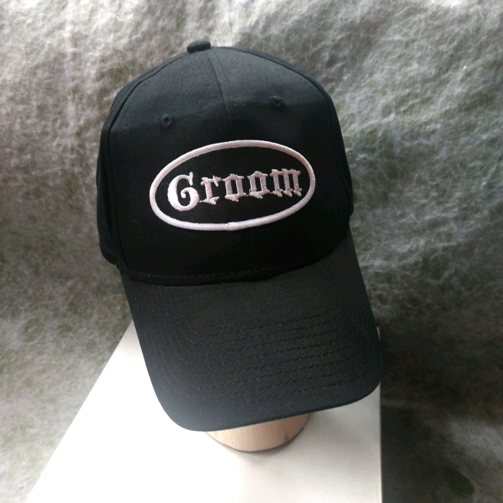 Groom Black and White Baseball Hat